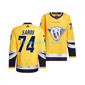 Nashville Predators Juuse Saros 74 Adidas 2022-2023 Reverse Retro Geel Authentic Shirt - Mannen